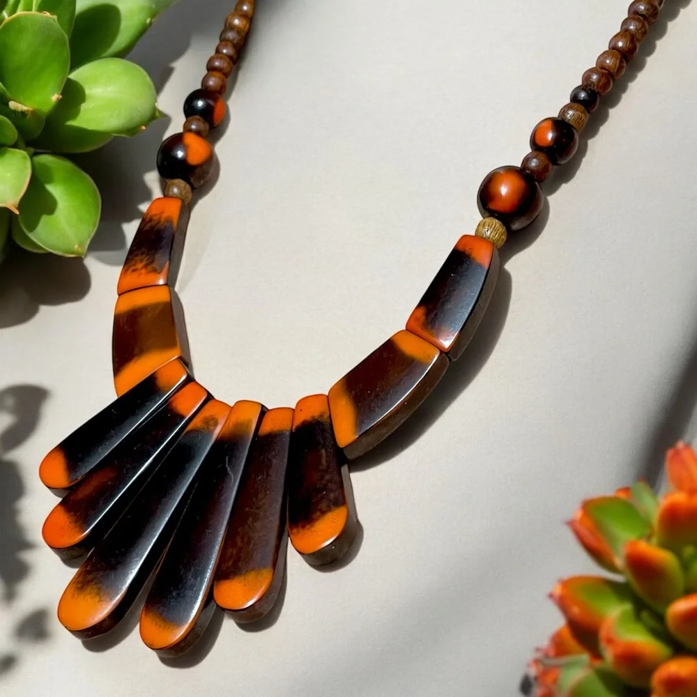 🧡 NEW ZAD Boho Orange & Brown Bib Necklace 🧡 - Picture 10 of 16